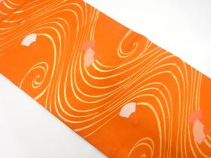 未使用品　流水に扇模様織り出し　名古屋帯